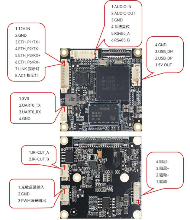 HD675G 5MP Hi3516DV500 IMX675 Dual Play PCBA Camera Module Dimensioned Drawing