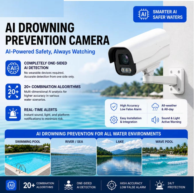 AI Drowning Prevention Camera,AI drowning prevention, pool safety camera, Tuya smart pool camera, swimming pool surveillance, 2MP bullet camera, waterproof pool camera, China camera factory