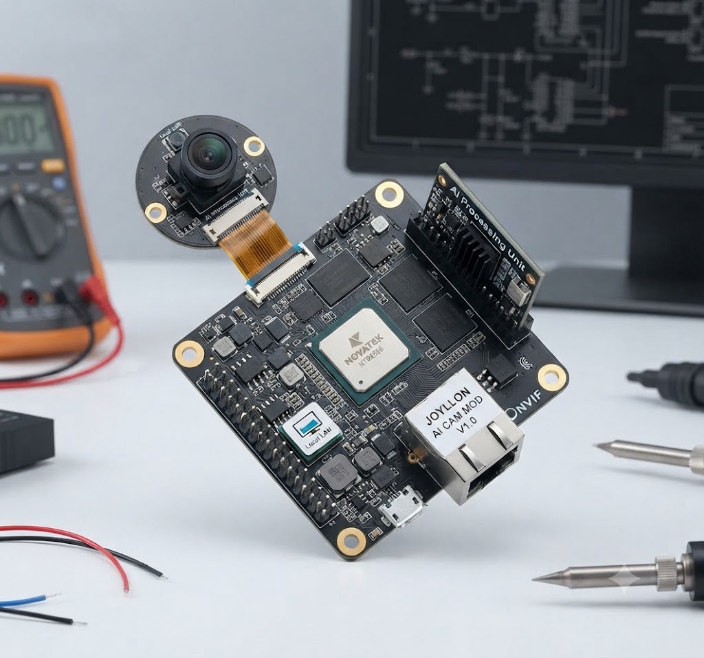 Novatek NT98566 AI Camera Module hardware board with lens and LAN port for IP camera solutions