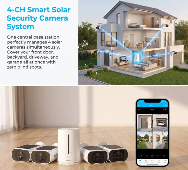 ARCCTV 4MP Solar WiFi Camera Kit and NVR Base Station Surveillance System