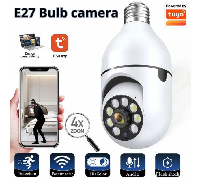 Tuya E27 Bulb Camera installed in a socket for smart home security