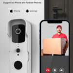 Tuya WiFi Video Doorbell with 1080P HD camera and smartphone app monitoring preview.
