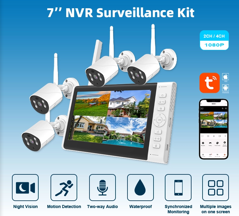 2MP/3MP Tuya Wireless Security System with 10.1 Inch NVR and Bullet Cameras