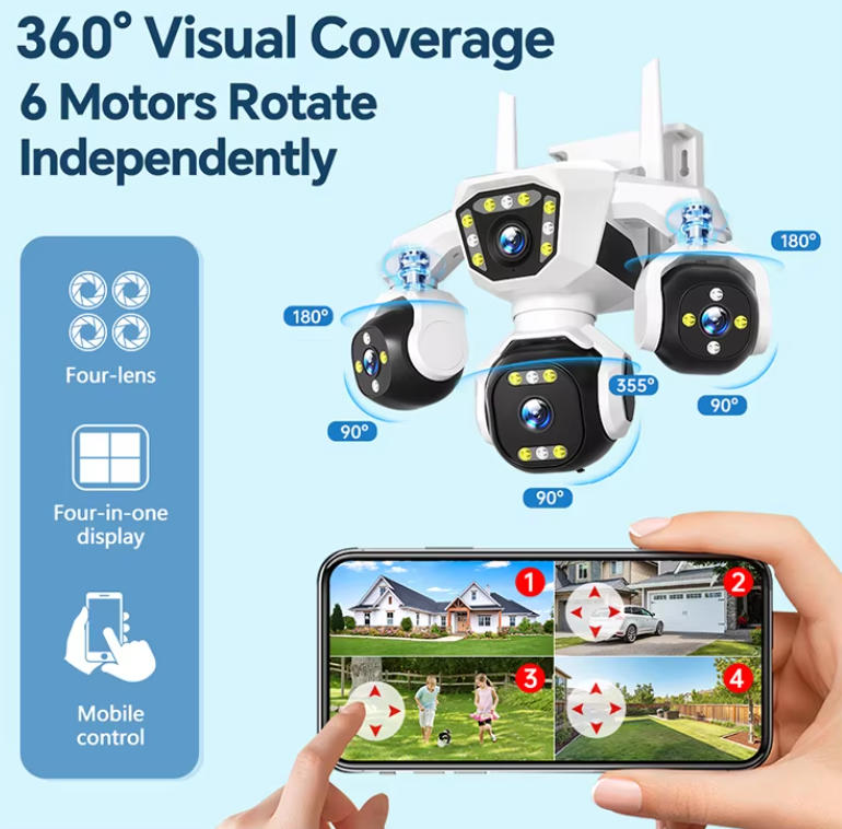 Joyllon 16MP 4G PTZ solar security camera with 4 lenses and dual solar panels